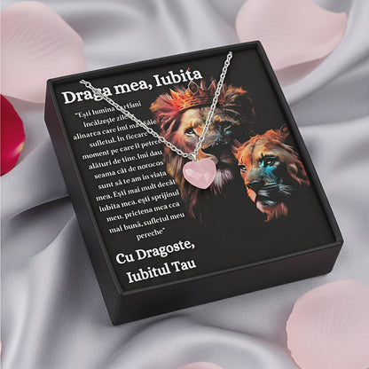 Cadou Iubita Colier cu piatra Quart simbolul iubirii si cutie cu mesaj de dragoste