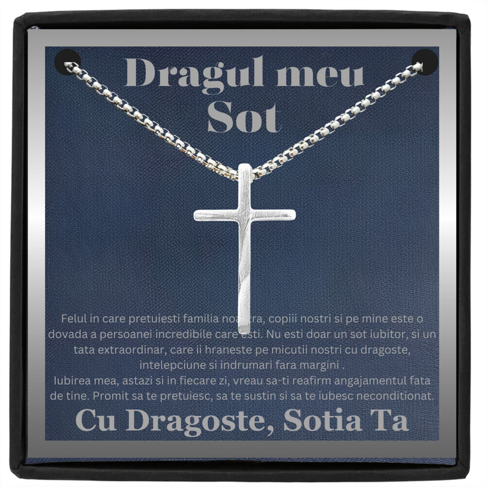 Cadou Sot - Lantisor cu Cruce si mesaj de Dragoste