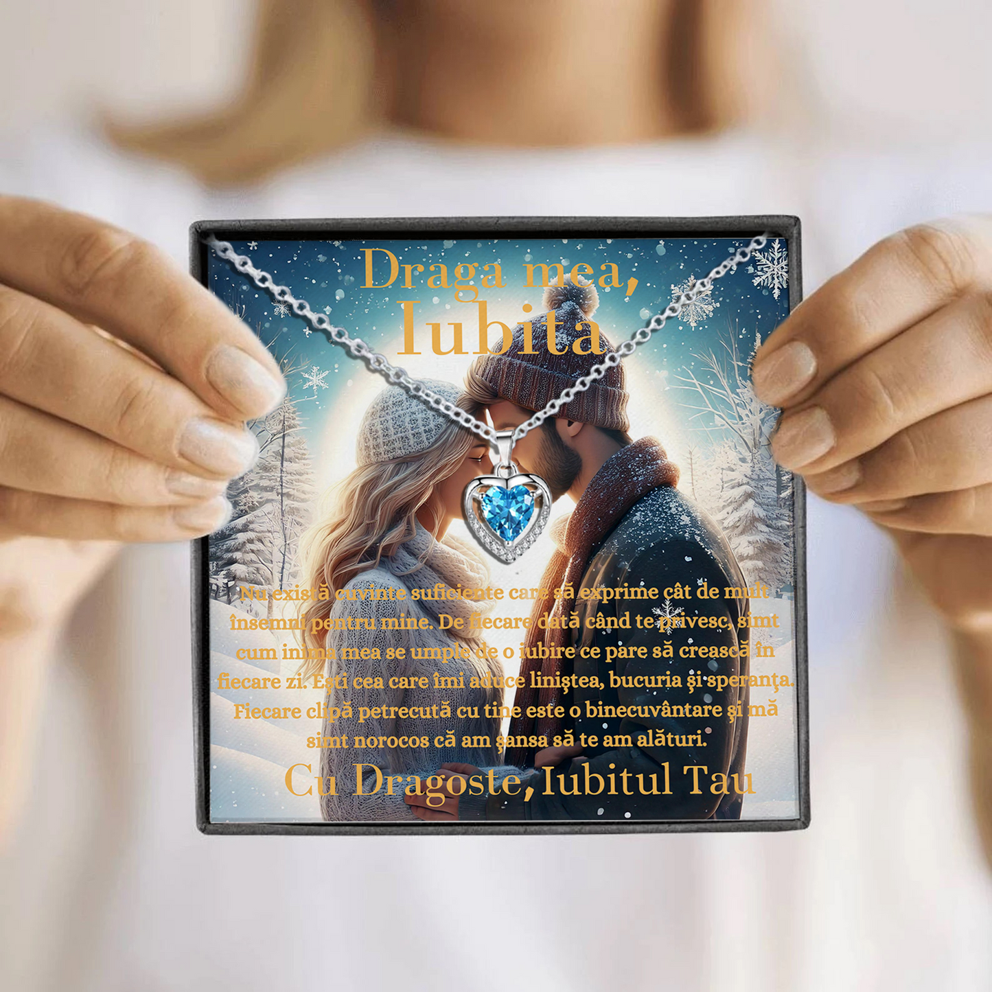 Cadou Iubita – Colier Argint 925 cu Zirconiu și Mesaj de Dragoste