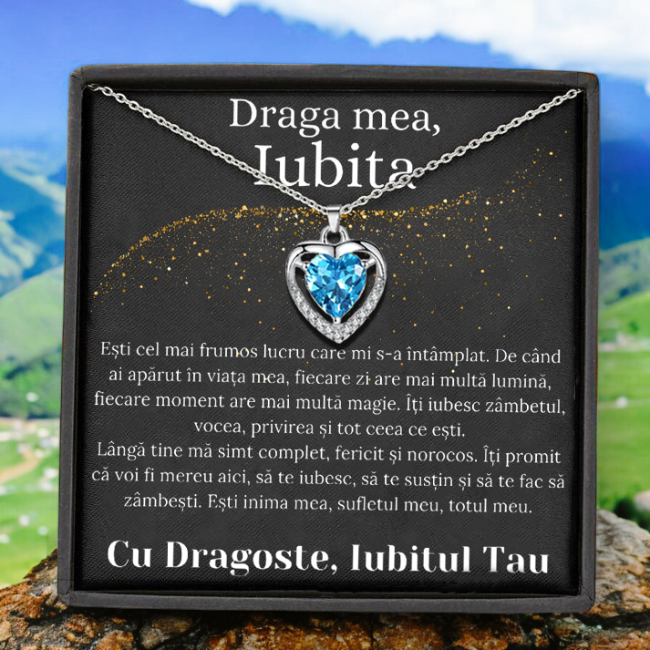 Cadou Iubita – Colier Argint 925 cu Zirconiu și Mesaj de Dragoste