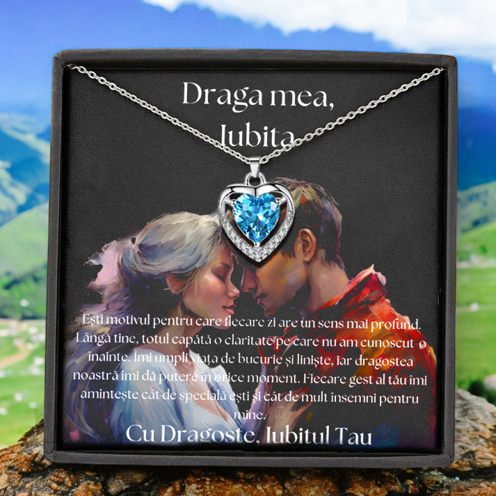 Cadou Iubita – Colier Argint 925 cu Zirconiu și Mesaj de Dragoste