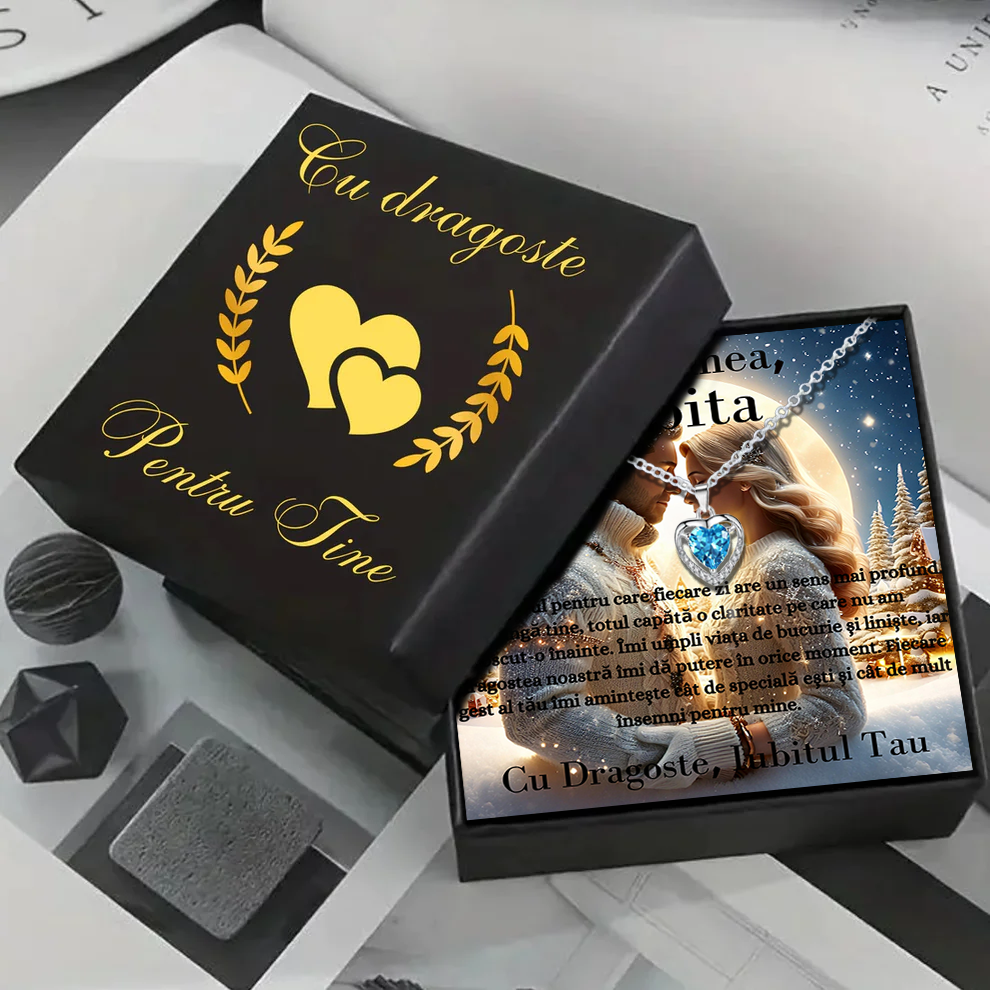 Cadou Iubita – Colier Argint 925 cu Zirconiu și Mesaj de Dragoste