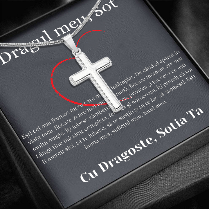 Cadou Sot - Lantisor cu Cruce si mesaj de Dragoste