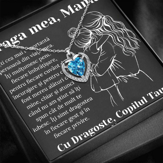 Cadou Mama – Colier Argint 925 cu Zirconiu și Mesaj de Dragoste