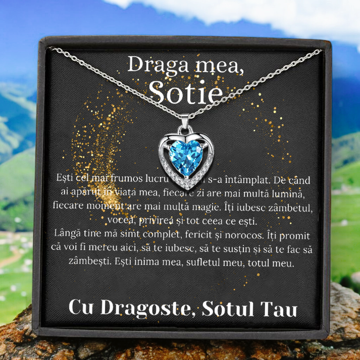 Cadou Sotie – Colier Argint 925 cu Zirconiu și Mesaj de Dragoste