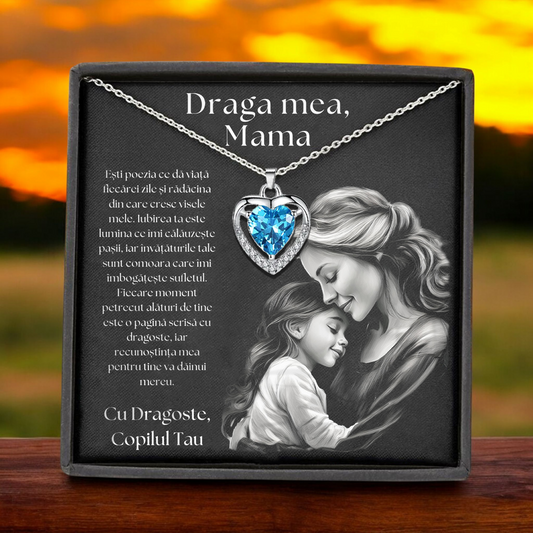 Cadou Mama – Colier Argint 925 cu Zirconiu și Mesaj de Dragoste