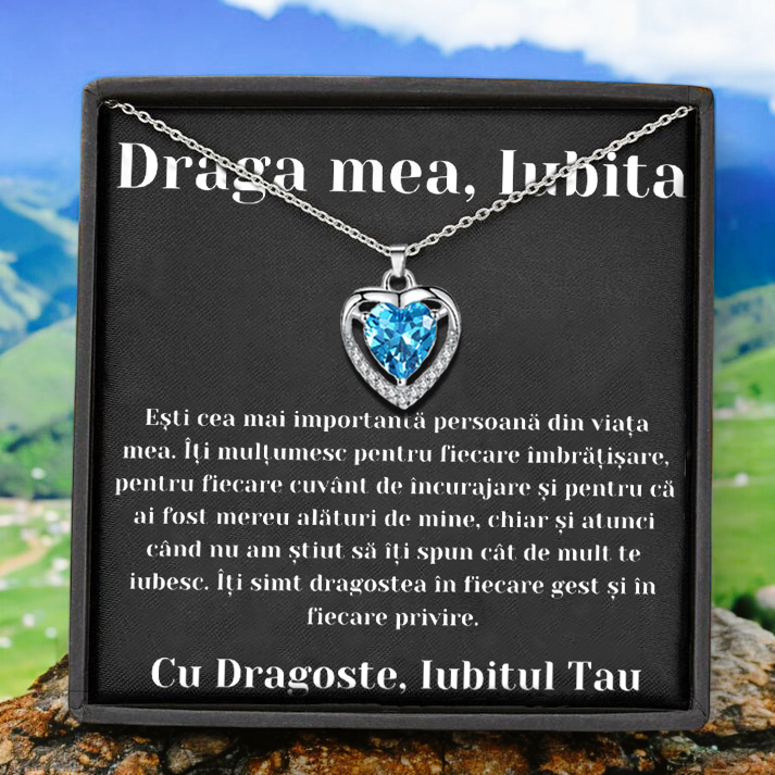 Cadou Iubita – Colier Argint 925 cu Zirconiu și Mesaj de Dragoste