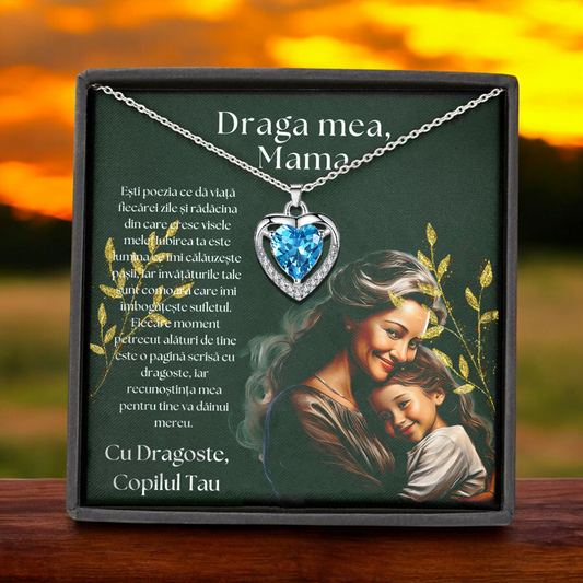 Cadou Mama – Colier Argint 925 cu Zirconiu și Mesaj de Dragoste