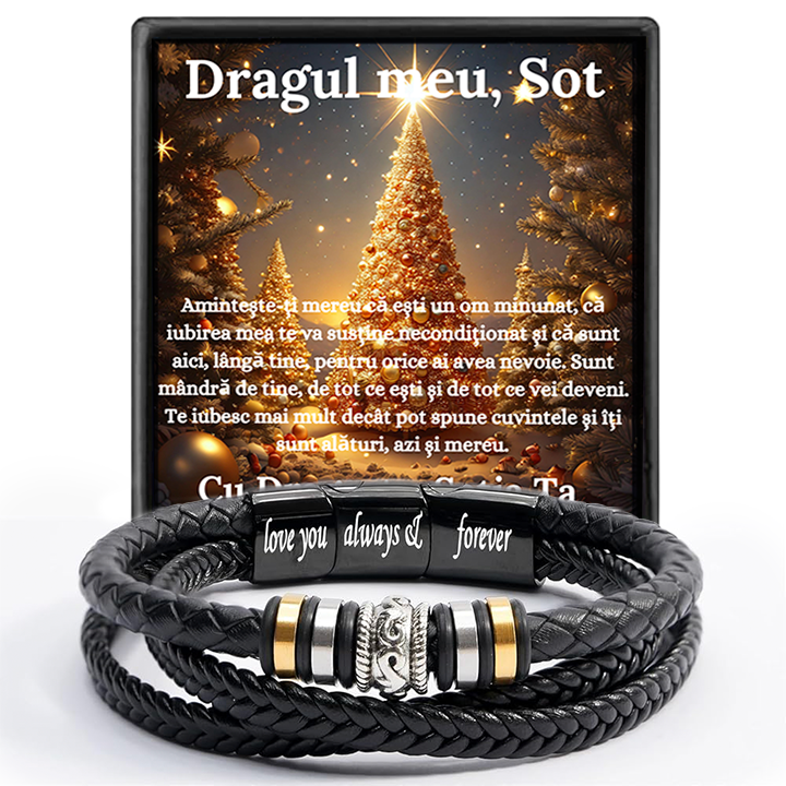 Cadou Sot - bratara din piele cu mesaj de Dragoste