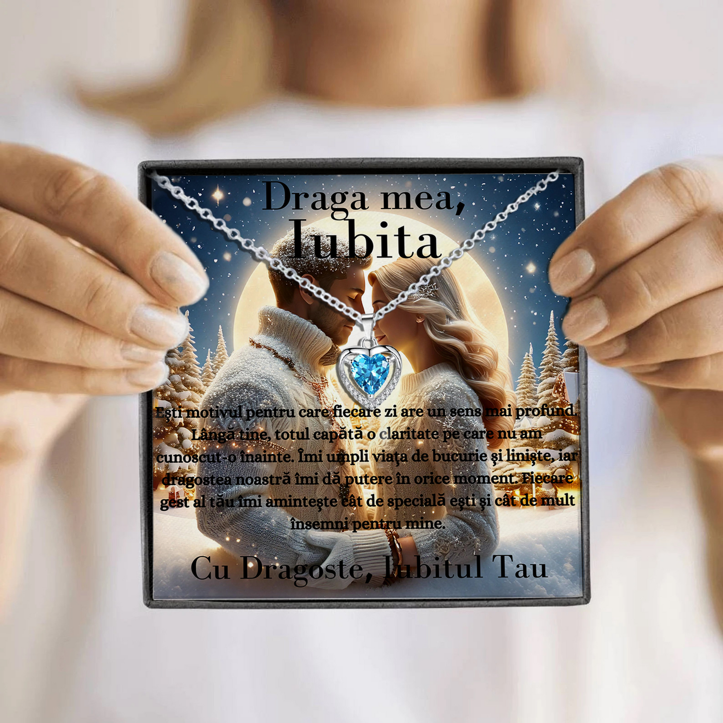 Cadou Iubita – Colier Argint 925 cu Zirconiu și Mesaj de Dragoste