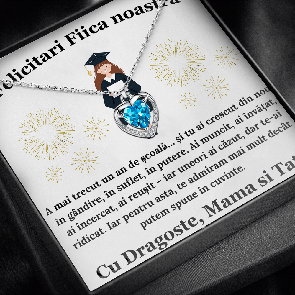 Cadou Absolvire Fiica – Colier Argint 925 cu Zirconiu si Mesaj de Dragoste