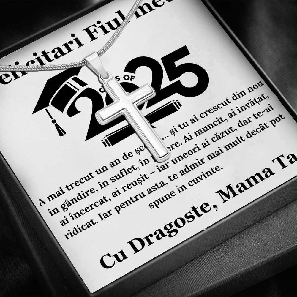 Cadou absolvire Fiu - Lantisor cu Cruce si mesaj de Dragoste