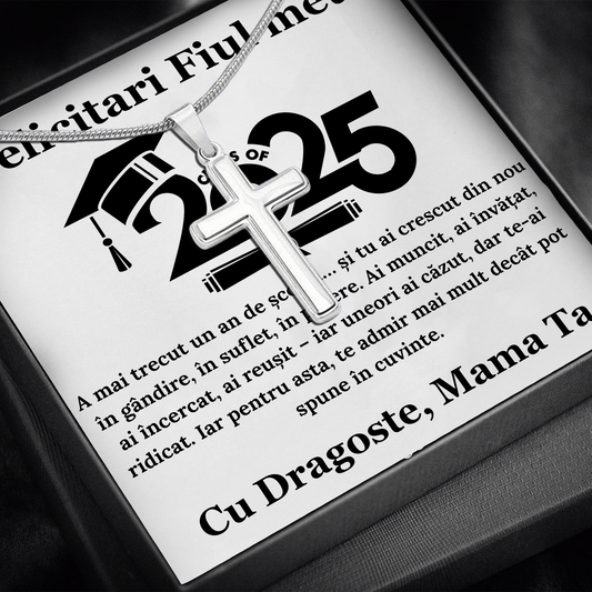 Cadou absolvire Fiu - Lantisor cu Cruce si mesaj de Dragoste