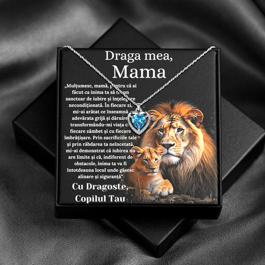 Cadou Mama – Colier Argint 925 cu Zirconiu și Mesaj de Dragoste Lion