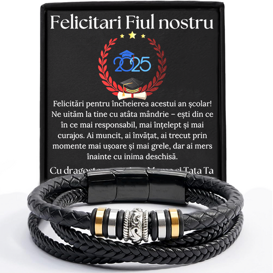 Cadou absolvire Fiu - bratara din piele cu mesaj de Dragoste