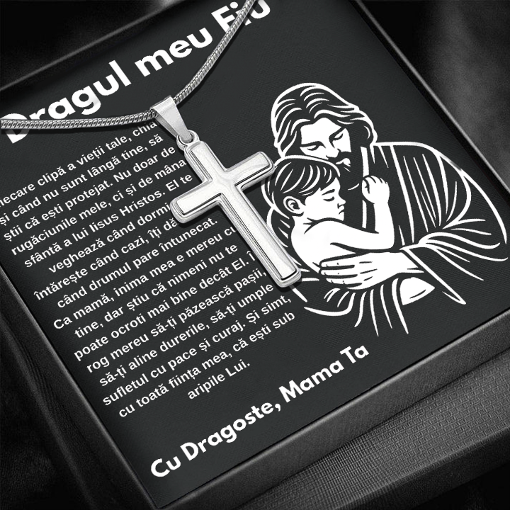 Cadou Fiu - Lantisor cu Cruce si mesaj de Dragoste Faith