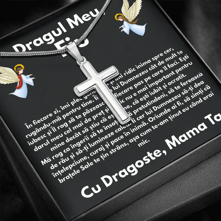 Cadou Fiu - Lantisor cu Cruce si mesaj de Dragoste Faith