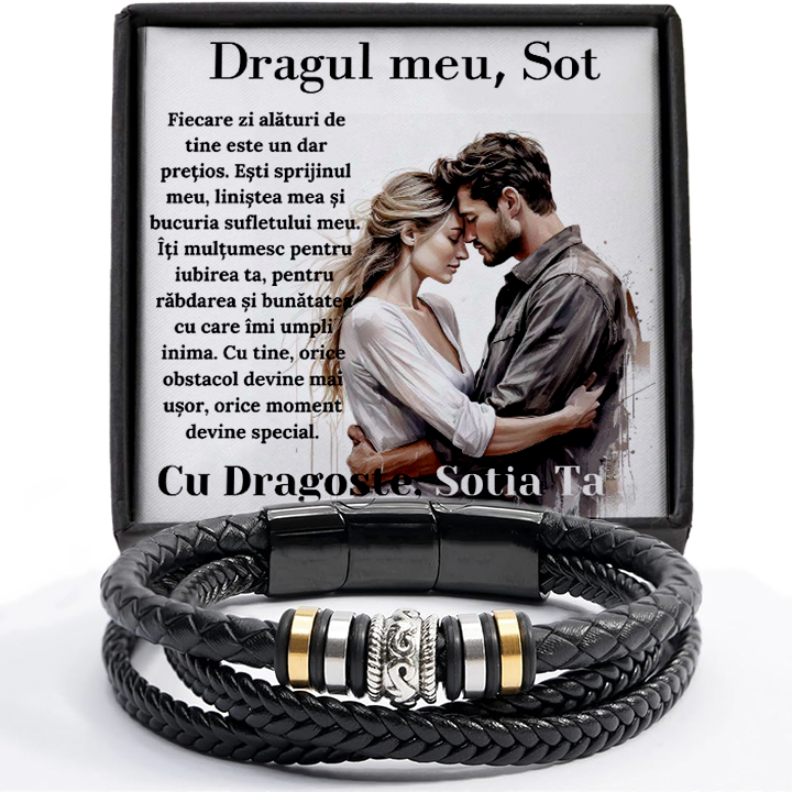 Cadou Sot - bratara din piele cu mesaj de Dragoste