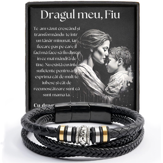 Cadou Fiu - bratara din piele cu mesaj de Dragoste