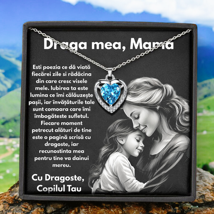 Cadou Mama – Colier Argint 925 cu Zirconiu și Mesaj de Dragoste