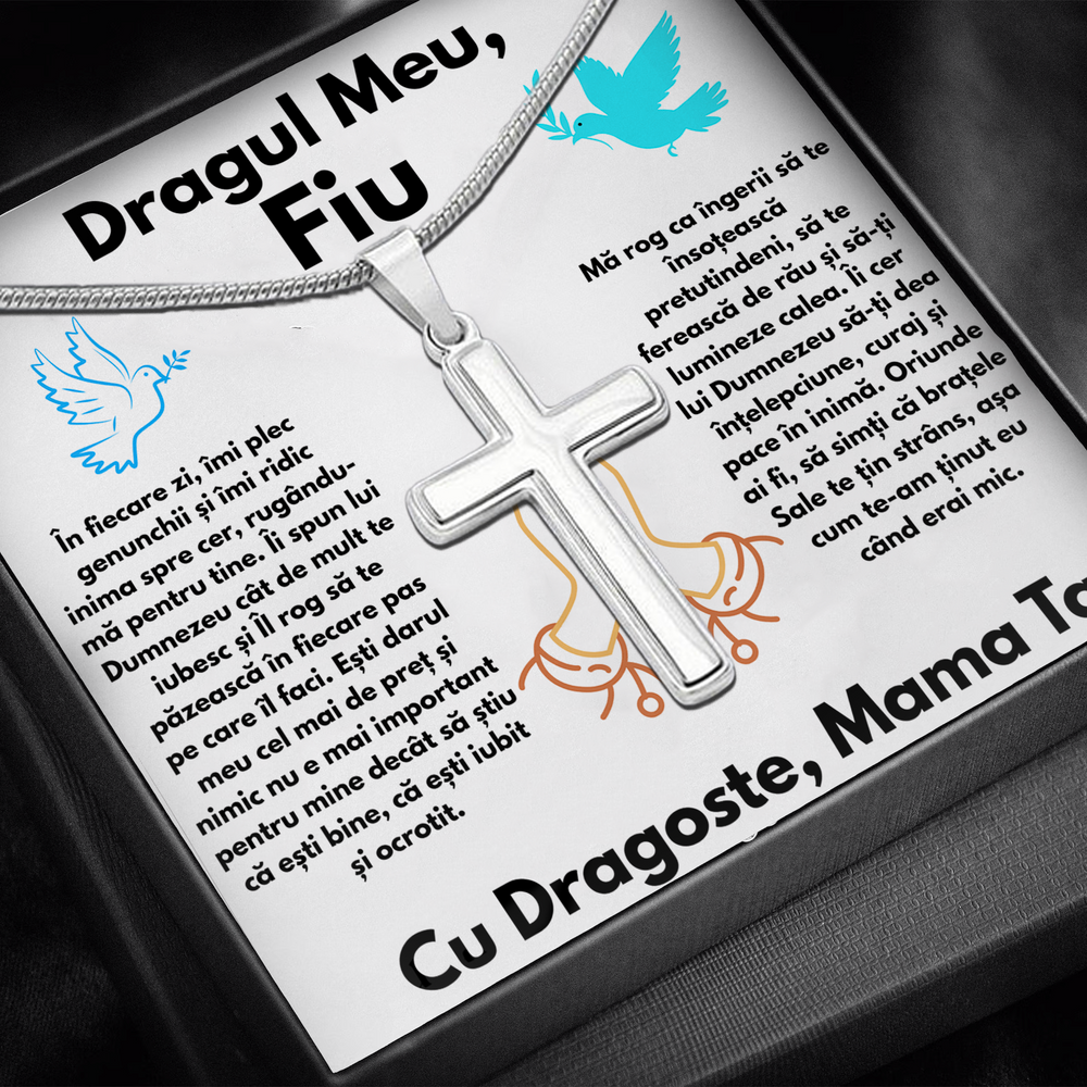 Cadou Fiu - Lantisor cu Cruce si mesaj de Dragoste Faith