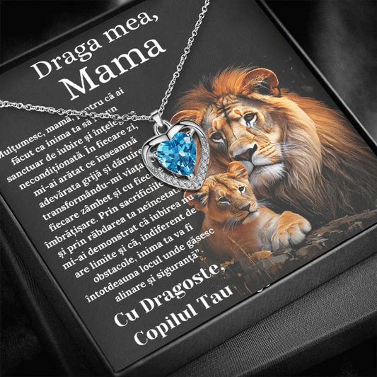 Cadou Mama – Colier Argint 925 cu Zirconiu și Mesaj de Dragoste Lion