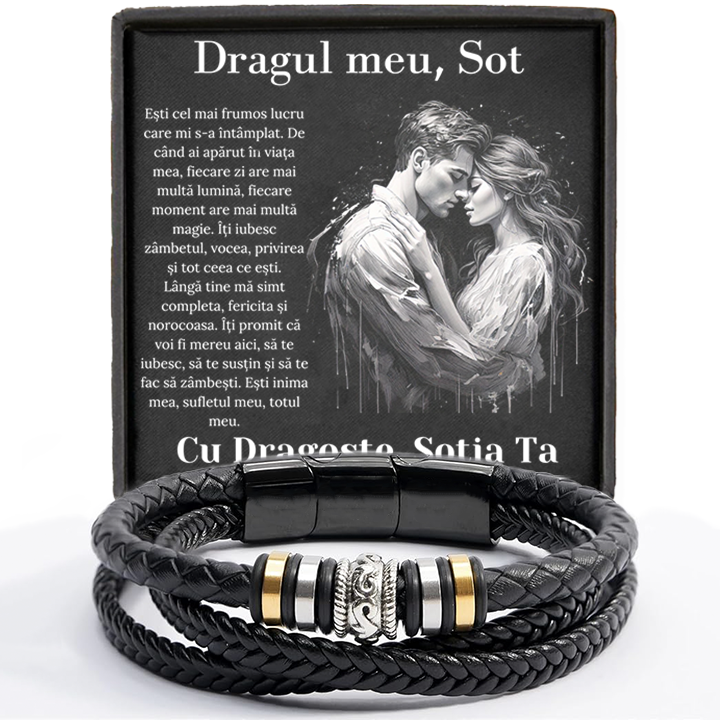 Cadou Sot - bratara din piele cu mesaj de Dragoste