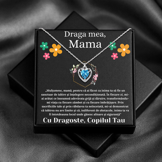 Cadou Mama – Colier Argint 925 cu Zirconiu și Mesaj de Dragoste