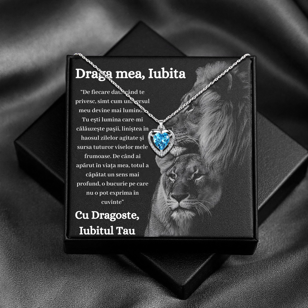 Cadou Iubita – Colier Argint 925 cu Zirconiu și Mesaj de Dragoste