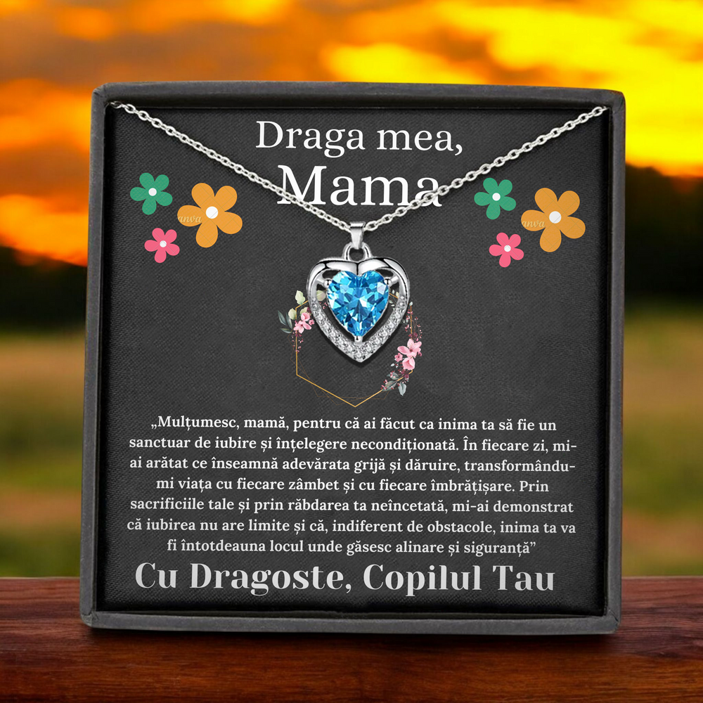 Cadou Mama – Colier Argint 925 cu Zirconiu și Mesaj de Dragoste