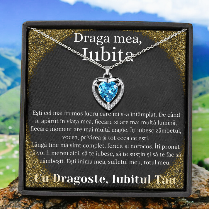 Cadou Iubita – Colier Argint 925 cu Zirconiu și Mesaj de Dragoste