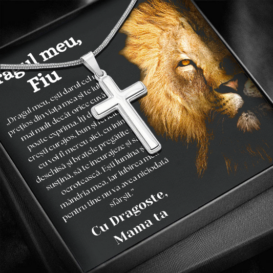 Cadou Fiu - Lantisor cu Cruce si mesaj de Dragoste