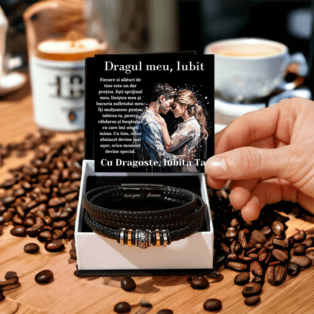 Cadou Iubit - bratara din piele cu mesaj de Dragoste
