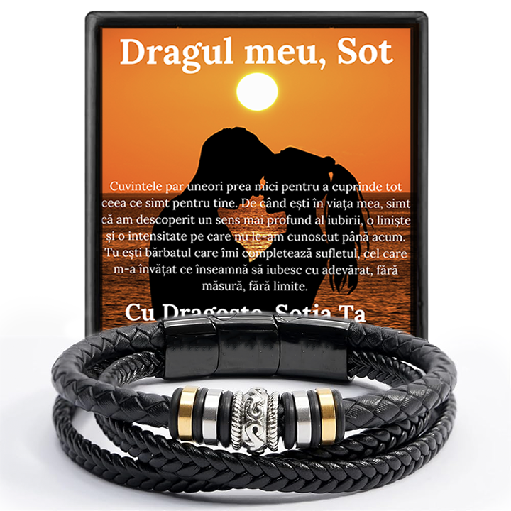 Cadou Sot - bratara din piele cu mesaj de Dragoste