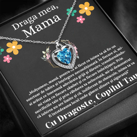 Cadou Mama – Colier Argint 925 cu Zirconiu și Mesaj de Dragoste