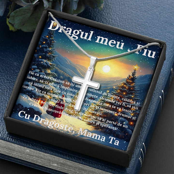 Cadou Fiu - Lantisor cu Cruce si mesaj de Dragoste