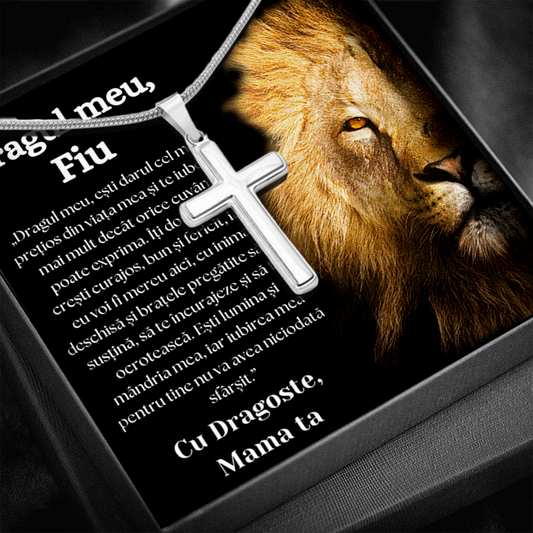 Cadou Fiu - Lantisor cu Cruce si mesaj de Dragoste