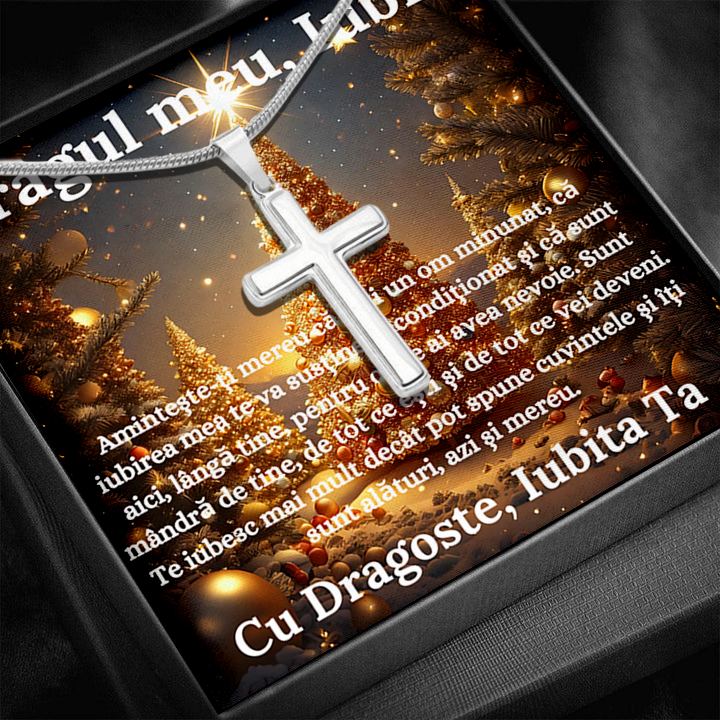 Cadou Iubit - Lantisor cu Cruce si mesaj de Dragoste