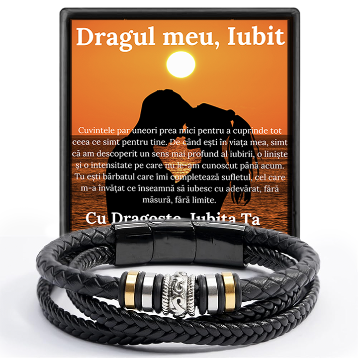 Cadou Iubit - bratara din piele cu mesaj de Dragoste