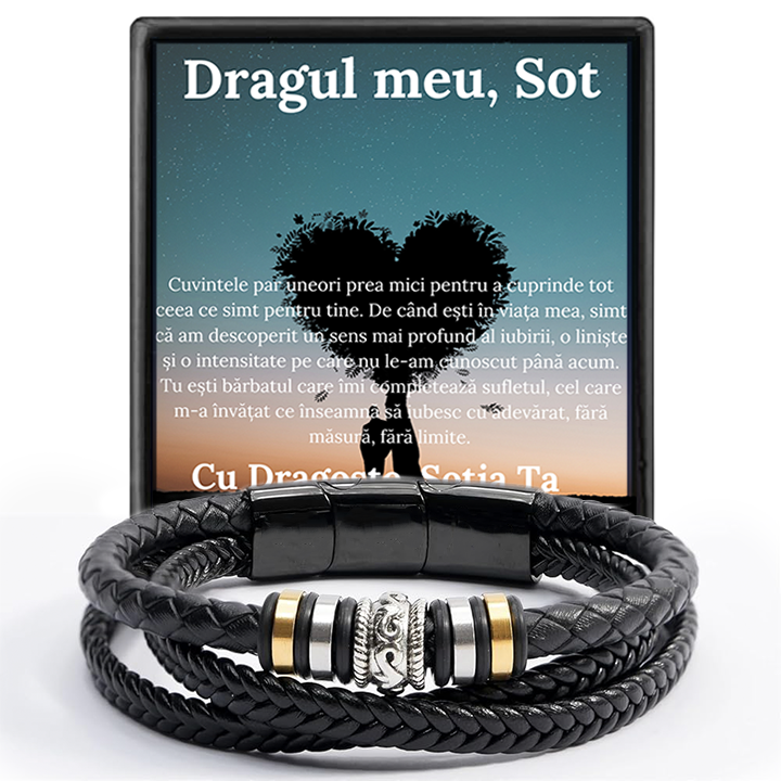Cadou Sot - bratara din piele cu mesaj de Dragoste