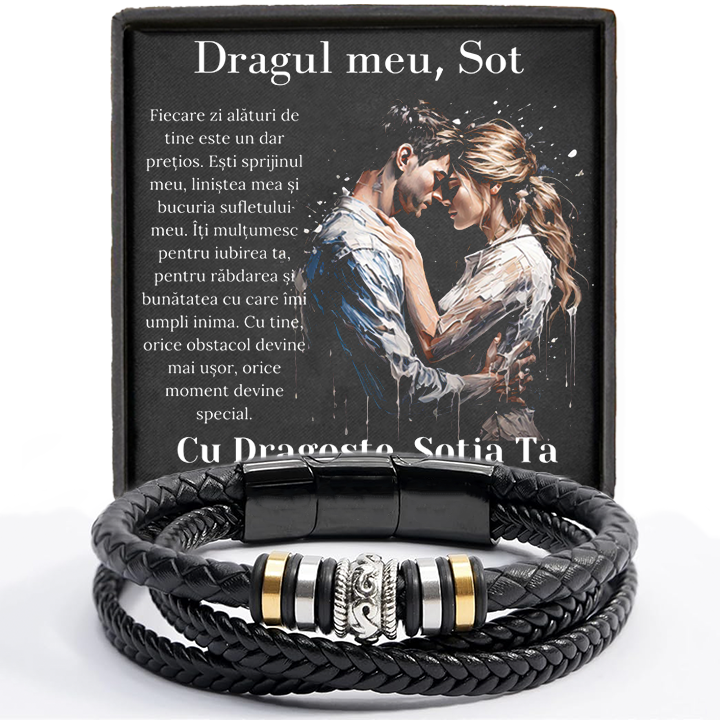 Cadou Sot - bratara din piele cu mesaj de Dragoste