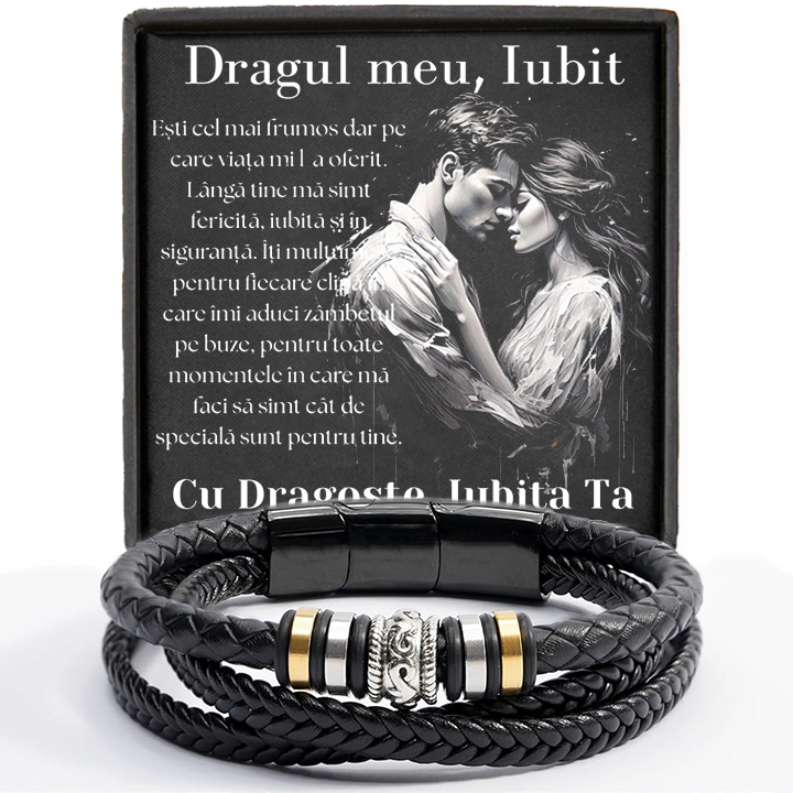Cadou Iubit - bratara din piele cu mesaj de Dragoste