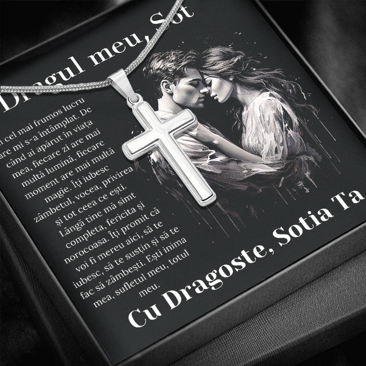 Cadou Sot - Lantisor cu Cruce si mesaj de Dragoste