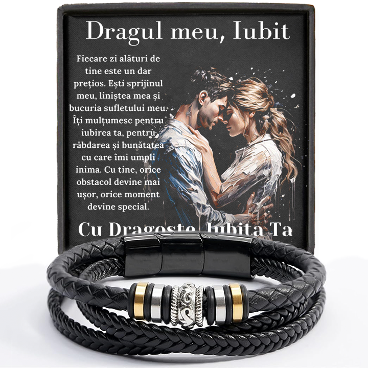 Cadou Iubit - bratara din piele cu mesaj de Dragoste