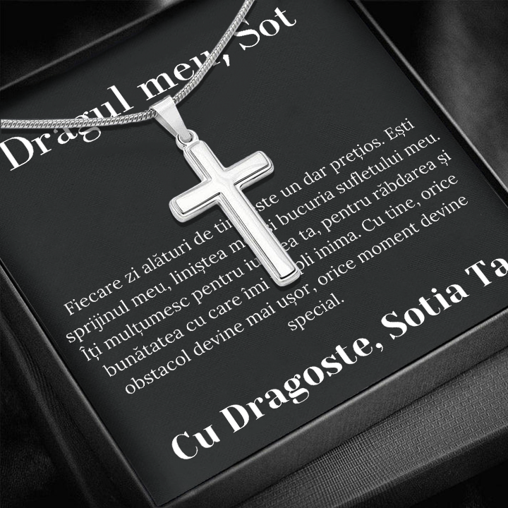 Cadou Sot - Lantisor cu Cruce si mesaj de Dragoste