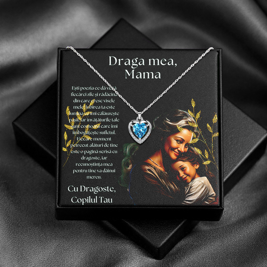 Cadou Mama – Colier Argint 925 cu Zirconiu și Mesaj de Dragoste