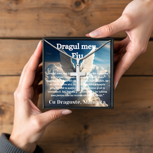 Cadou Fiu - Lantisor cu Cruce si mesaj de Dragoste