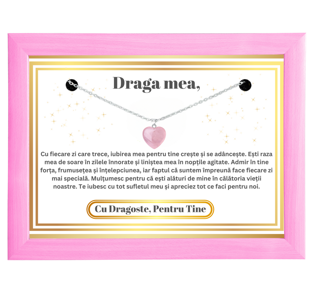 Set Cadou Lantisor din argint cu Piatra de Quart si felicitare de iubire in cutie personalizata de la Sot pentru Sotie