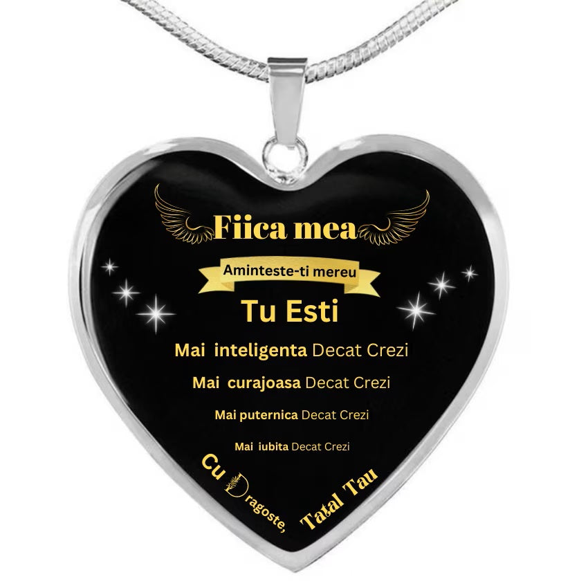 Lantisor in forma de inima cu mesaj in interior motivational de la Tata pentru Fiica