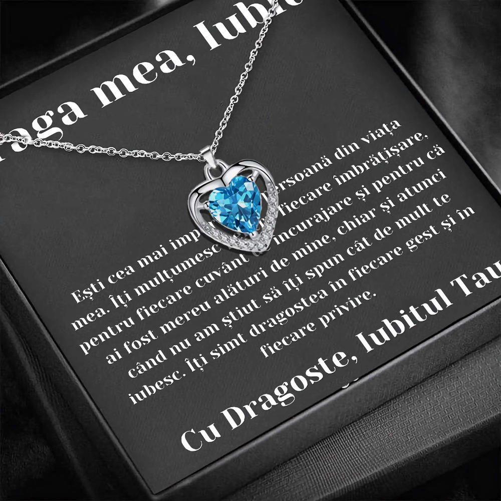 Cadou Iubita – Colier Argint 925 cu Zirconiu și Mesaj de Dragoste